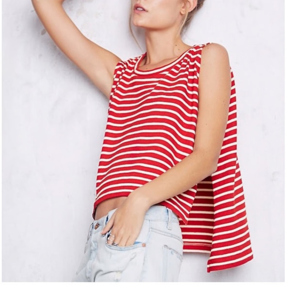 Free People We the Free Madness Muscle Tee Red Striped Sleeveless Size S